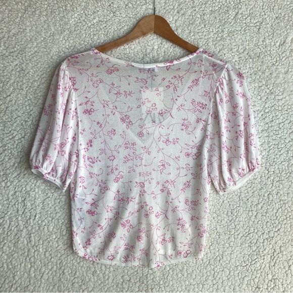 NWT Zara Women's puff short sleeve white floral open front cardigan, Sz L - Picture 15 of 17